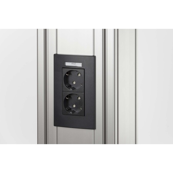 Abdeckrahmen M45 2-fach mit Beschriftungsfeld, schwarzgrau ähnlich RAL 7021